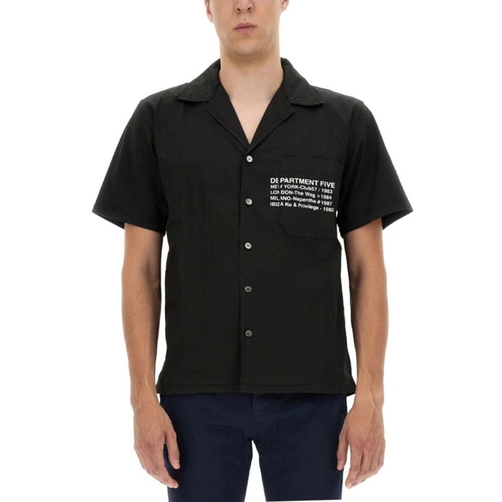 DEPARTMENT FIVE Short Sleeve Camp Collar Shirt with Graphic Detail Men BLACK